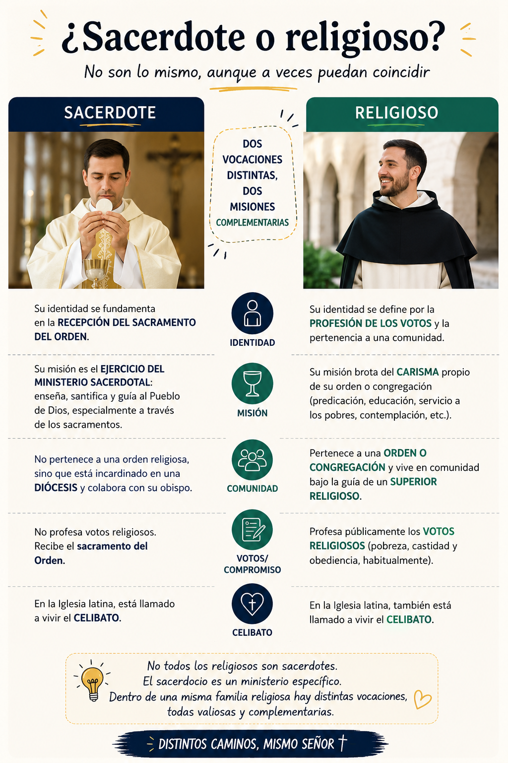 Infográfico de diferencias básicas entre un religioso y un sacerdote