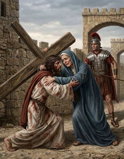 IV estaci&oacute;n del Via Crucis Jesus se encuentra con su madre